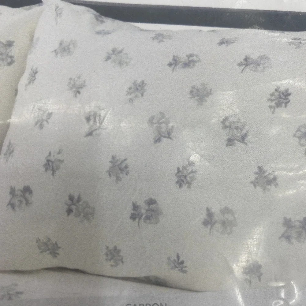 INUP Home Sheet Set QUEEN White Gray Floral Washed Linen Blend Natural Crisp